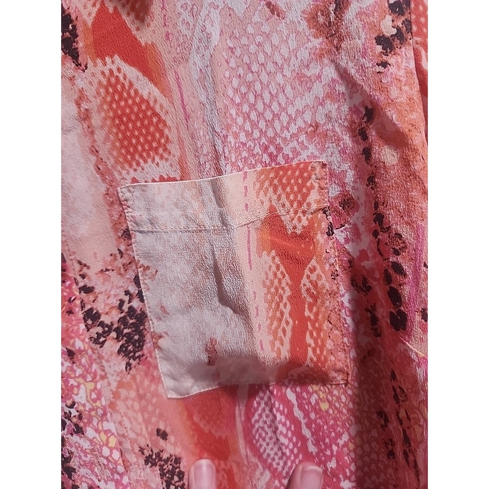 Worthington Silk Blouse Womens Small Pink Coral Snake Print Button‎ Front - Picture 5 of 10